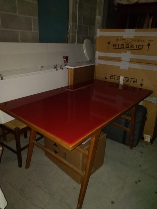 TAVOLO IN LEGNO  CON  PIANO IN VETRO 130X80 